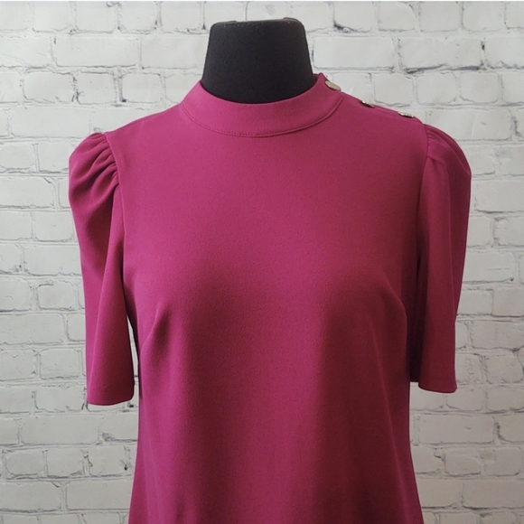 DKNY Size 8 Pink Puff Sleeve Pleated Shift Dress - Picture 10 of 11